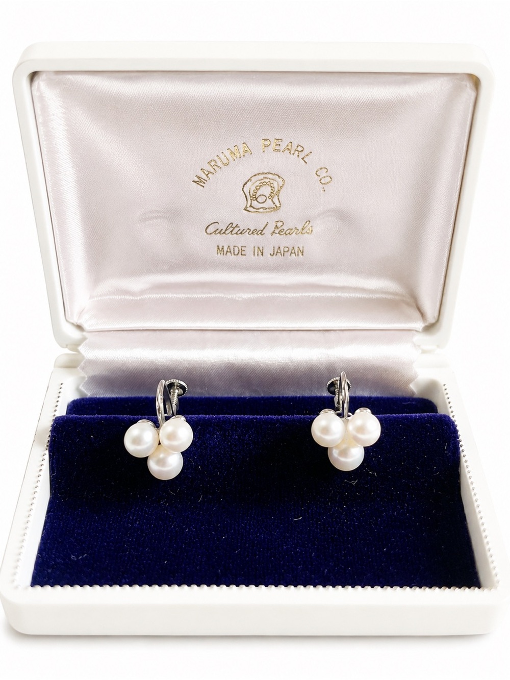 Vintage Sterling Silver Cultured Pearl Screwback Earrings Box